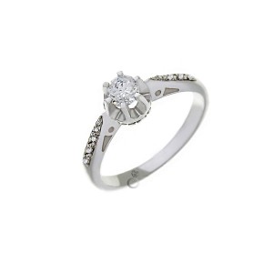 Δαχτυλίδι Μονόπετρο με Διαμάντι 0,33 Ct , F , VS + 0,08 Ct ( πλαϊνές πέτρες )